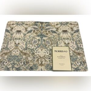 Wm Morris & Co Set Of 4 Placemats Strawberry Thief Teal Beige 100% Cotton 13x19